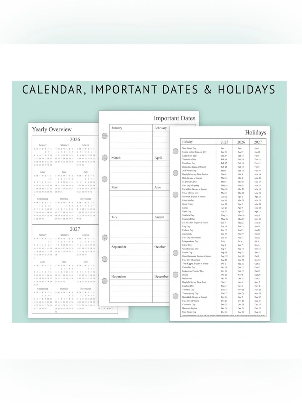 🆕 MM 6 Ring Planner Inserts Refills LV Medium Calendar 2026 2027 To Do Journal